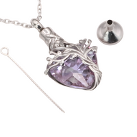 Heart Tree of Life Urn Necklace Crystal Funnel Filler 316L Stainless Steel B216