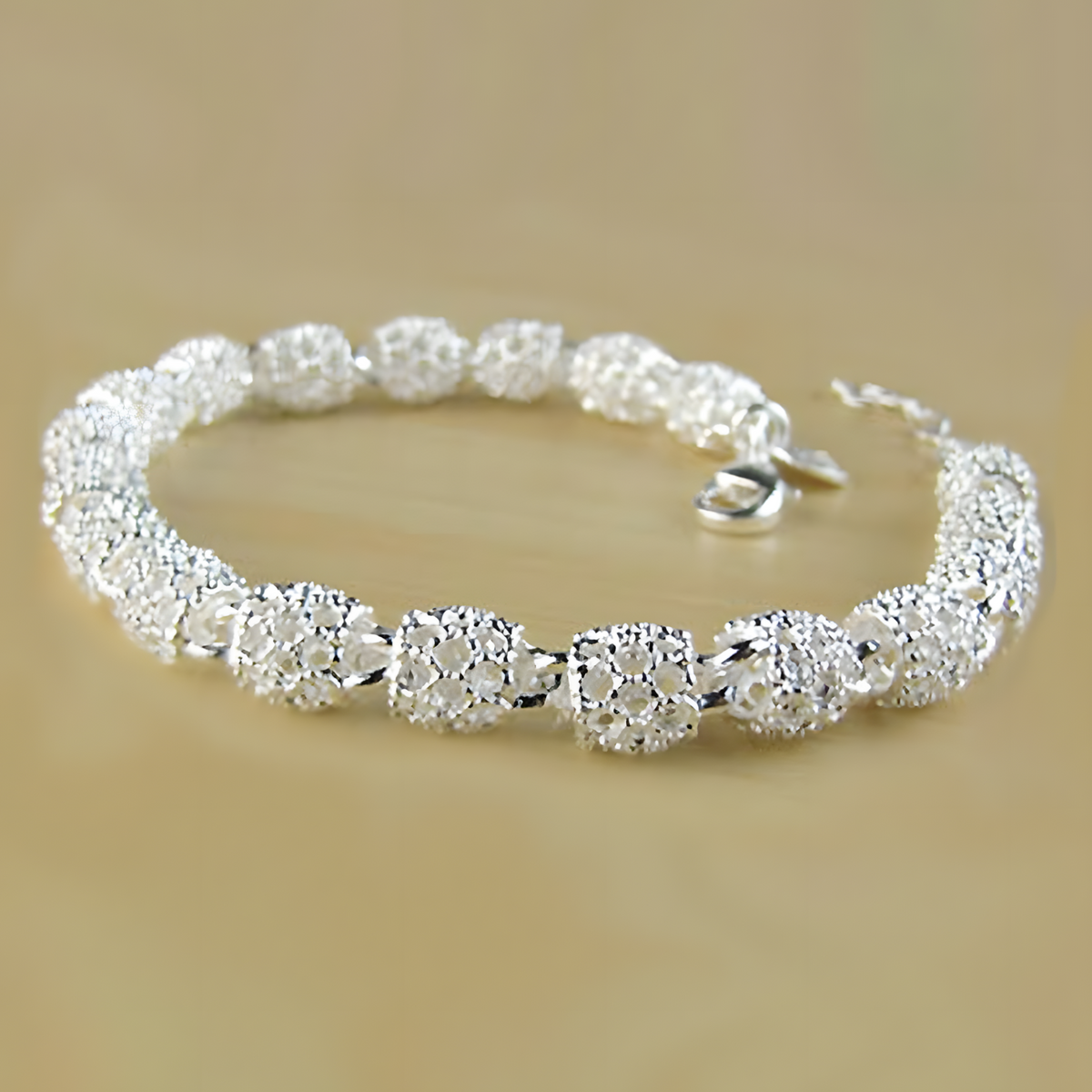 Sparkling Round Bead Bracelet For Women Silver Colour Adjustable Lobster 1763