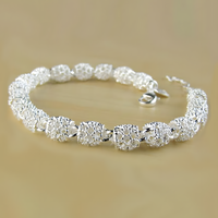 Sparkling Round Bead Bracelet For Women Silver Colour Adjustable Lobster 1763