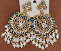 Elegant Bollywood Inspired Gold Kundan Earrings - Traditional Indian Jewelry 228