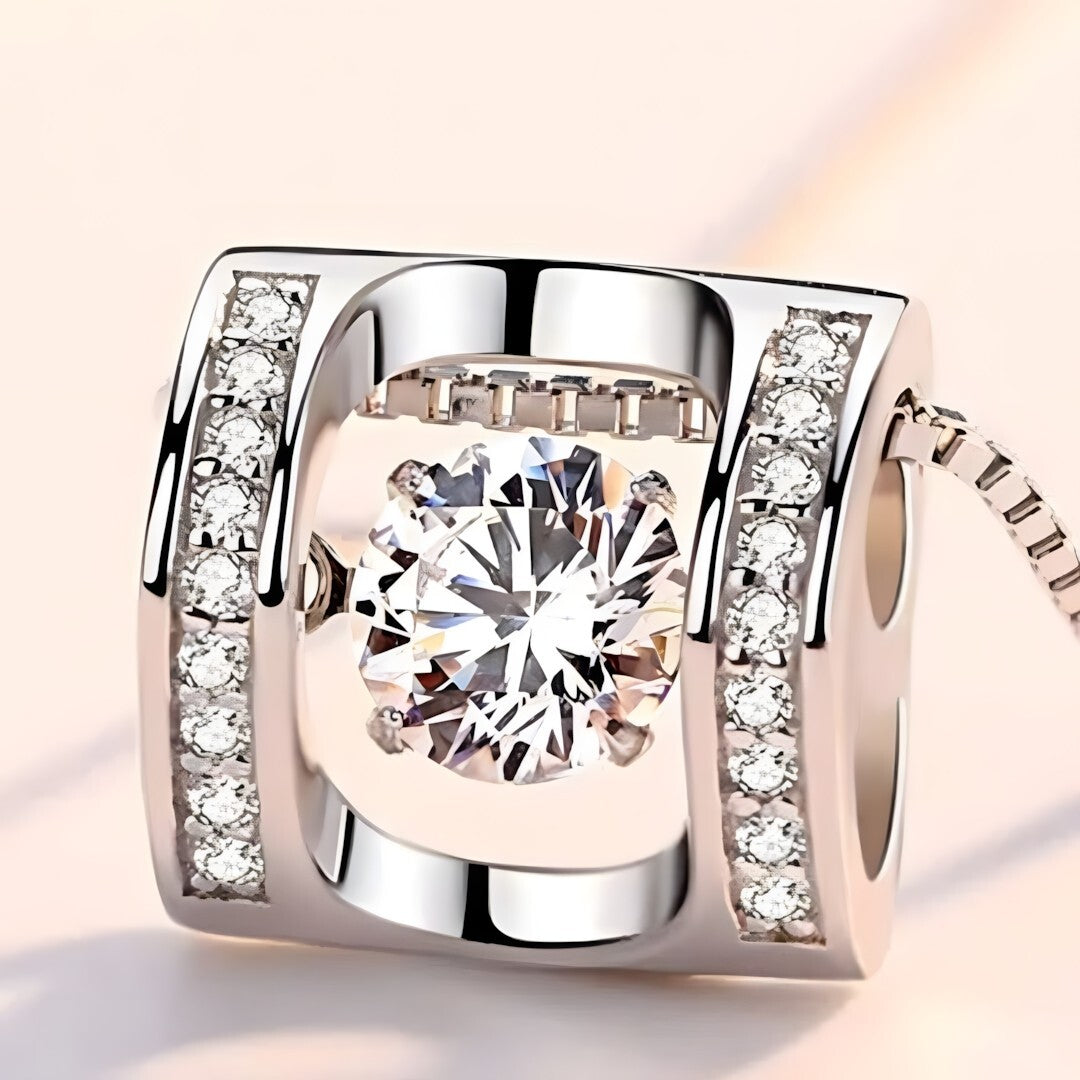 925 Sterling Silver Rotating Dancing Zircon - Necklace Sparkling Pendant 255
