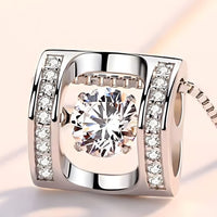 925 Sterling Silver Rotating Dancing Zircon - Necklace Sparkling Pendant 255