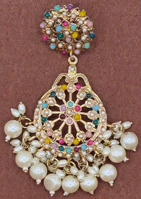 Elegant Bollywood Inspired Gold Kundan Earrings - Traditional Indian Jewelry 240