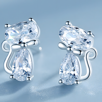 Cat Stud Earrings For Women - Faceted Oval & Teardrop Cubic Zirconia 1436