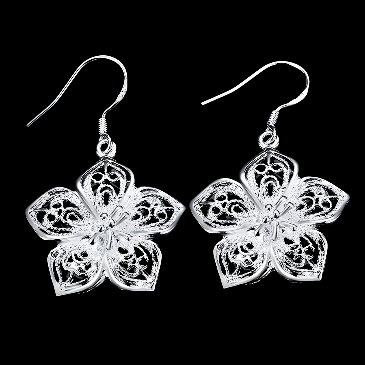 Silver Plated Flower Earrings for Women–Copper Alloy 925 Silver Plating 1219