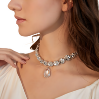 Vintage Large Teardrop Crystal Choker Necklace for Women Wedding Jewelry 439