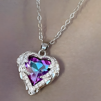 Heart Pendant Necklace for Women, Rose Gold Plated Cubic Zirconia Stainless B163