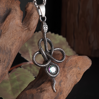 Gothic Snake Necklace Silver Tone Serpent Pendant Jewellery With Iridescent B351