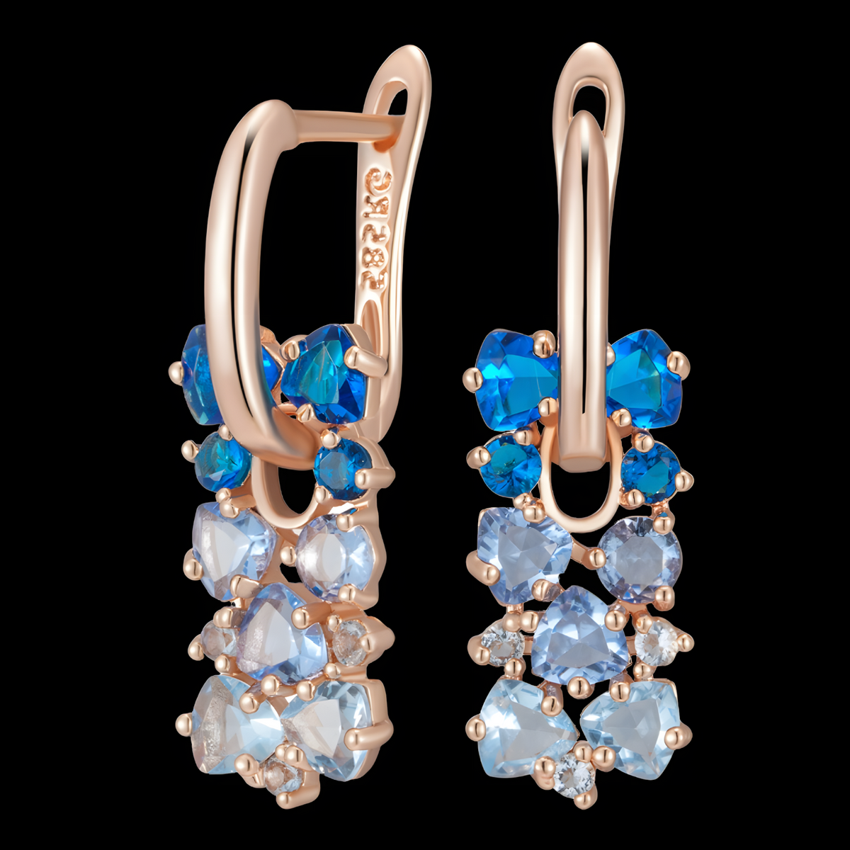 Blue Zircon Drop Earrings for Women, Copper Alloy Rose Gold Colour Earrings 1293