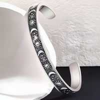 Stainless Steel Cuff Bracelet | Titanium Plated Silver Tone Bangle Moon Sun 614