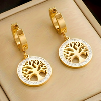 Tree of Life Drop Earrings – 18K Golden Plated Stainless-Steel Hoops 739