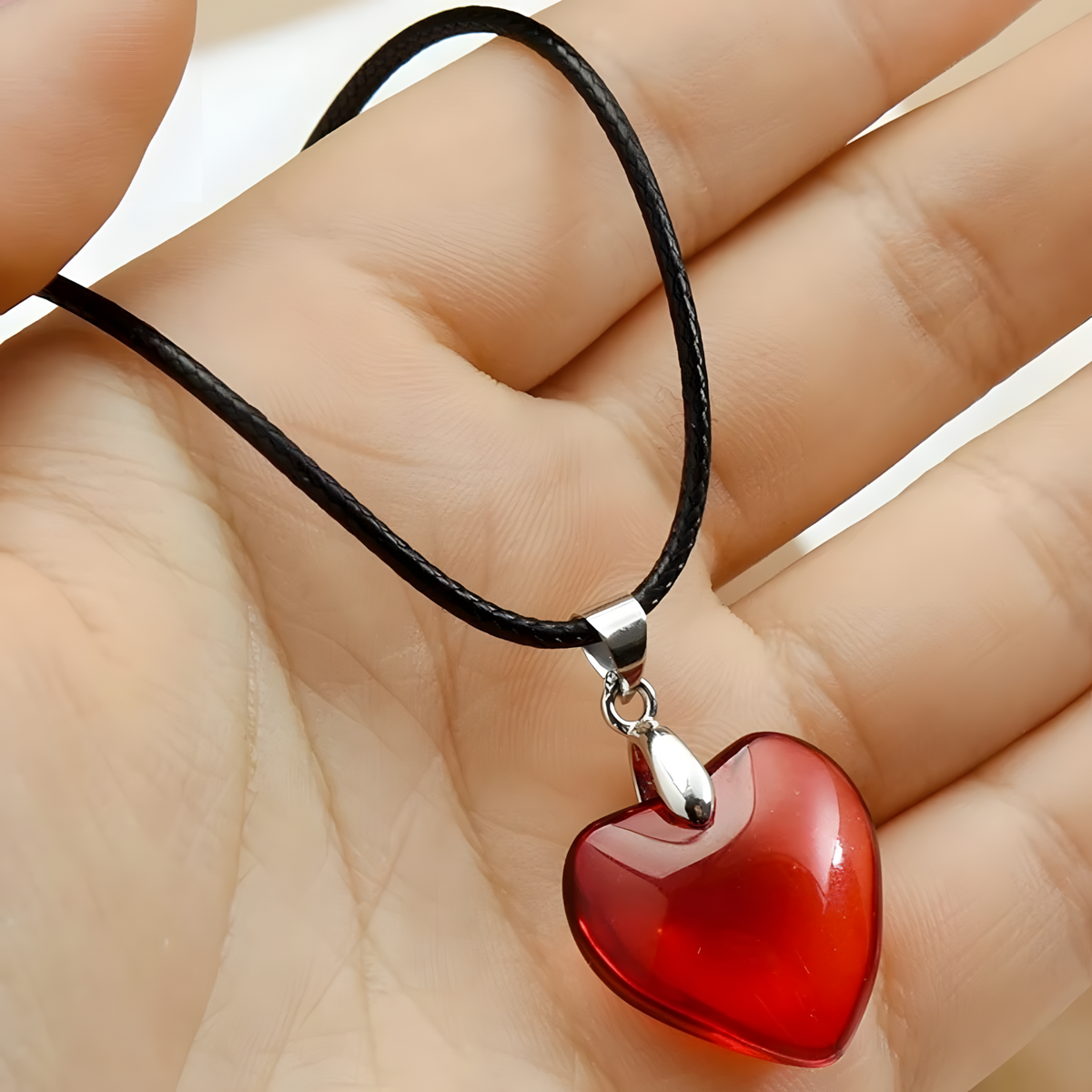 Red Heart Pendant Necklace for Women – Resin Artificial Crystal Heart Charm 1198