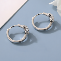 925 Silver-Plated Flower Design Hoop Earring Cubic Zirconia Sparkling Floral 968