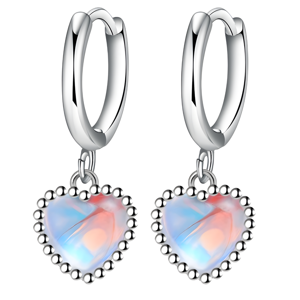 925 Silver-Plated Heart Hoop Earrings – Romantic Crystal Heart Dangle Hoops 927