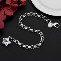 Star Charm Bracelet For Women - Round Link Chain, Crystal Look Star Pendant 1790