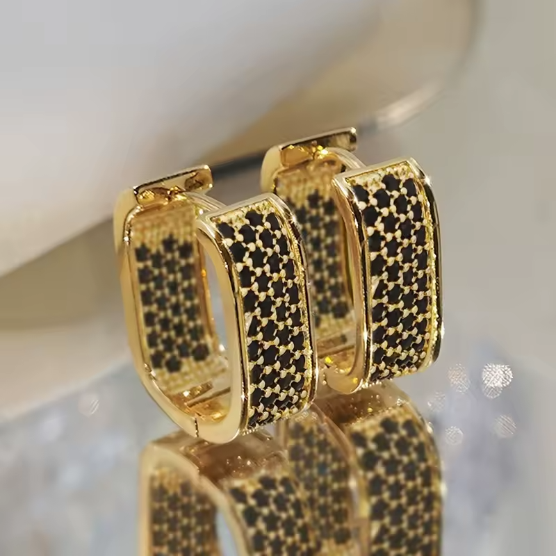 Hoop Earrings For Women Black Zircon Micro Pave Sparkle Round Brilliant Cut 1370