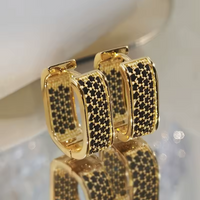 Hoop Earrings For Women Black Zircon Micro Pave Sparkle Round Brilliant Cut 1370
