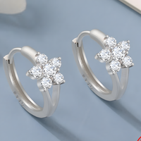 925 Silver-Plated Flower Design Hoop Earring Cubic Zirconia Sparkling Floral 968