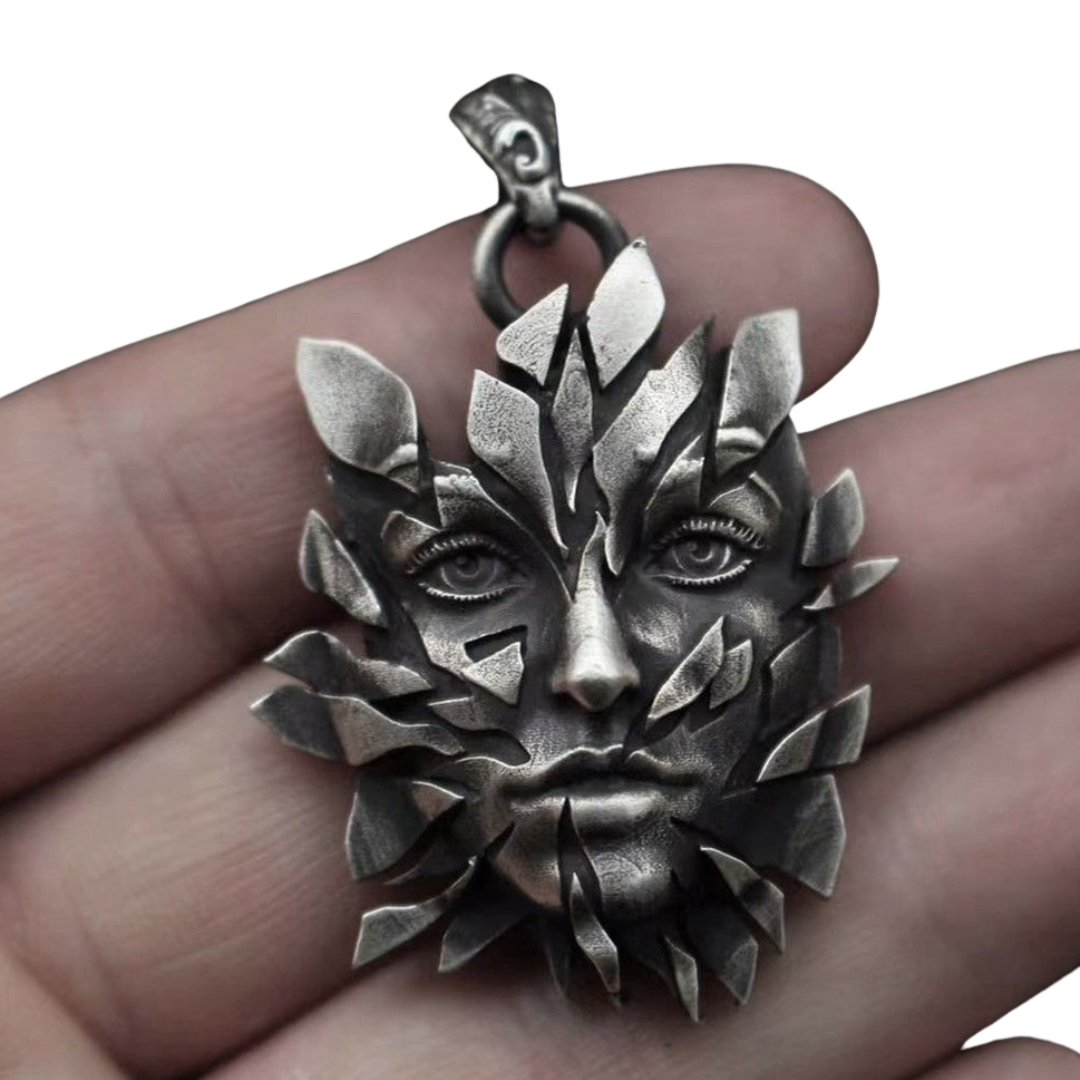 Leaf Face Pendant Necklace, 58 cm Vintage Gothic Forest Guardian Statement 1886