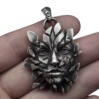 Leaf Face Pendant Necklace, 58 cm Vintage Gothic Forest Guardian Statement 1886