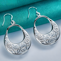 Floral Filigree Oval Drop Earrings for Women–Zinc Alloy with Silver Plating 1213