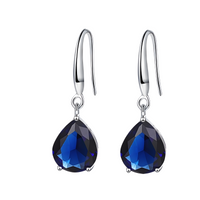 925 Sterling Silver Water Drop Dangle Earrings | Blue Zircon 10mm Wide Pear 569