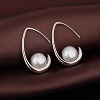 Pearl Style Zircon Drop Earrings Women – Geometric Silver-Tone Hook Design 1021