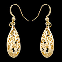 Gold Plated Brass Filigree Teardrop Dangle Earing Elegant Lightweight Design B19