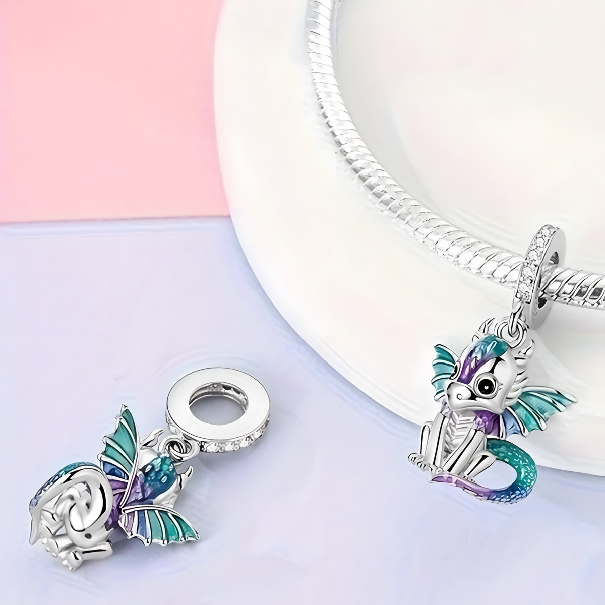 Cute Fire Dragon Charms Bead 925 Sterling Silver Colorful Dangle Fit 524