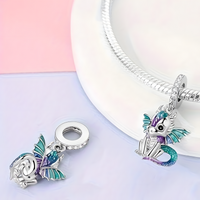 Cute Fire Dragon Charms Bead 925 Sterling Silver Colorful Dangle Fit 524