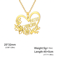 Best Mom Heart Necklace for Women Stainless Steel Gold Colour Floral Cutout 1171