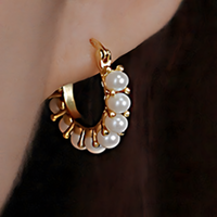 Trendy Pearl Hoop Earrings for Women – Gold-Tone Brass & Copper Alloy Hoops 1026