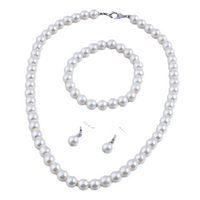 3 Piece Pearl Bead Jewelry Set - White Pearl Necklace, Bracelet & Earrings 714