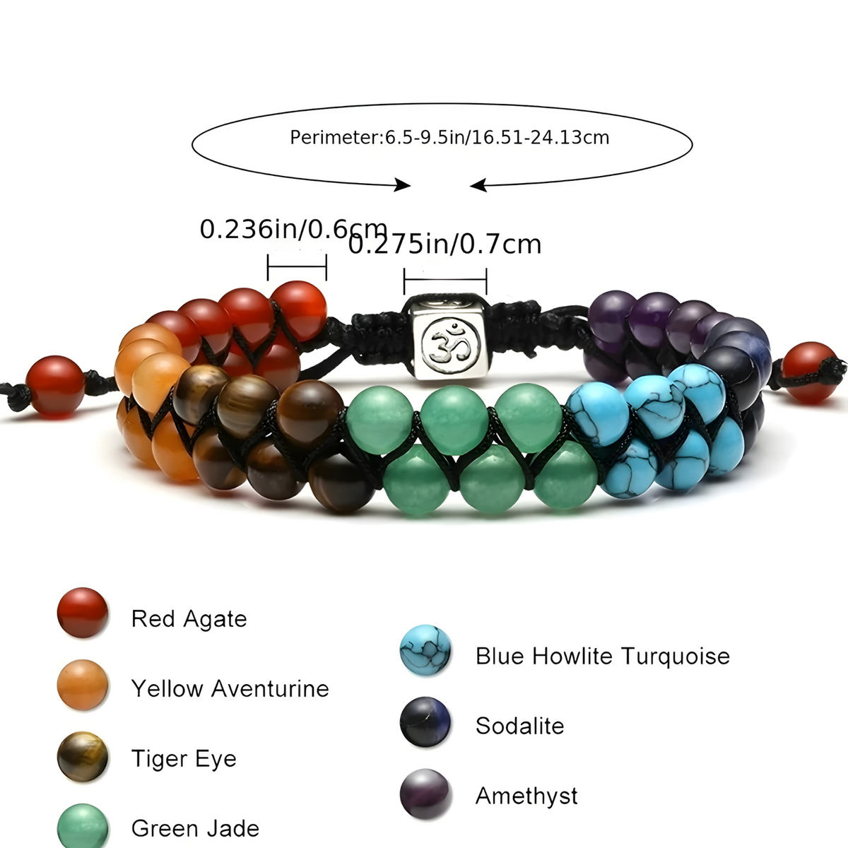 7 Chakra Healing Crystal Bracelet Women and Men Adjustable Yoga Meditation B112