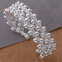 925 Sterling Silver Full Smooth Beads Bangle Bracelet For Woman Man Wedding 1777