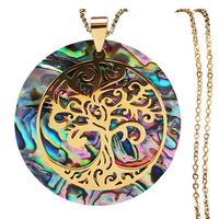 Unified Jewellery Abalone Tree of Life Gold Tone Necklace Natural Iridescent B65