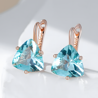 Green Natural Zircon Drop Earrings for Women, Copper Alloy 585 Rose Gold 1284