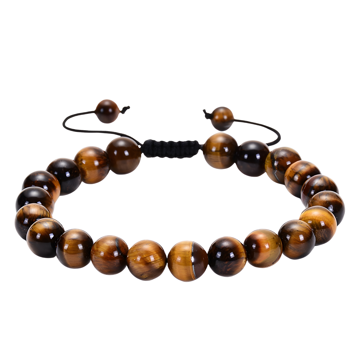 Macrame Woven Bangle Bracelet with Genuine 8mm Tigers Eye and Volcanic Lava B121