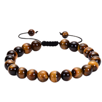 Macrame Woven Bangle Bracelet with Genuine 8mm Tigers Eye and Volcanic Lava B121