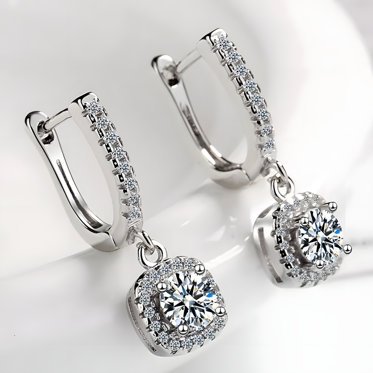 Wedding 925 Sterling Silver Eternity Earrings Women Sparkling Cubic Zirconic 498