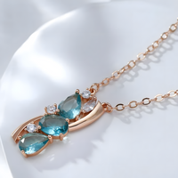 Blue Natural Zircon Pendant Necklace for Women, 585 Rose Gold Color Copper 1265