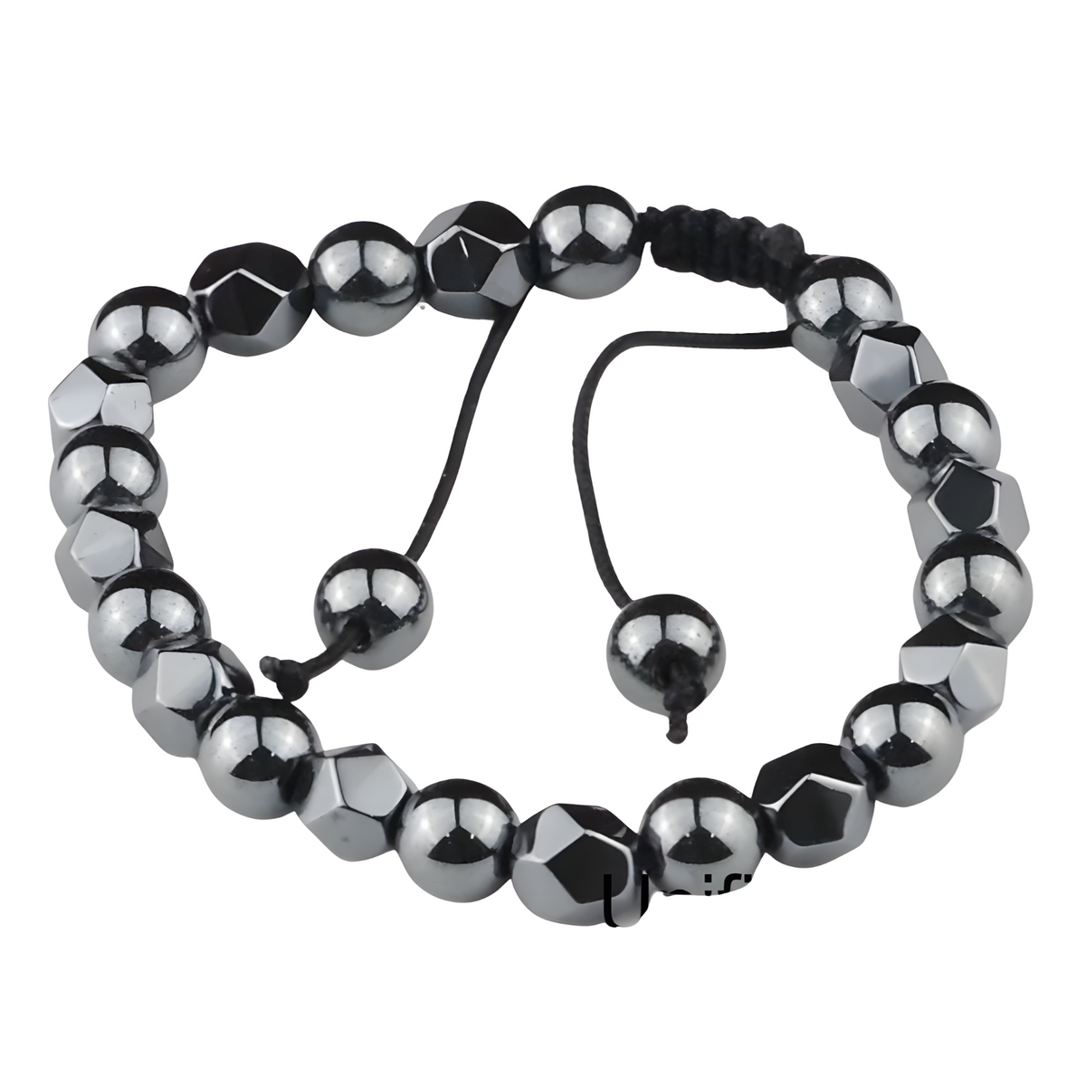 Grey 8mm Hematite Beaded Bracelet Adjustable Macrame Bracelet Unisex Magnet 1352