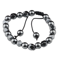 Grey 8mm Hematite Beaded Bracelet Adjustable Macrame Bracelet Unisex Magnet 1352