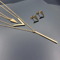 Multi-Layer V Shape Pendant with Matching Triangle Studs, Fashion Jewellery 732