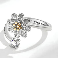 925 Sterling Silver Flower Spinner Ring - Adjustable Anxiety Ring Rotatable 394