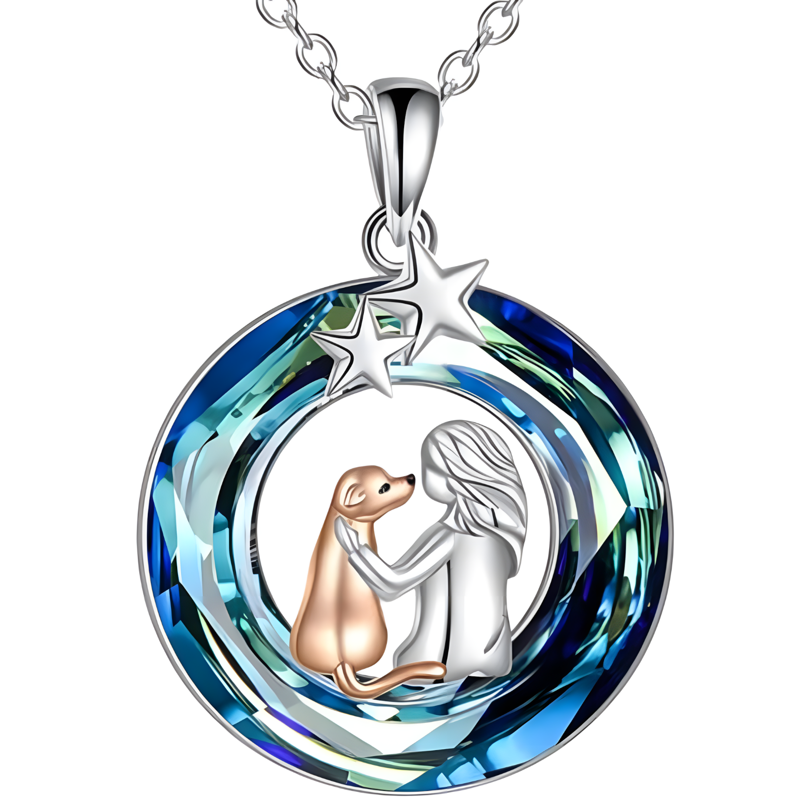 Women's "Owner and Dog" Sterling Silver Necklace, Pet Memorial Jewelry, Dog B138