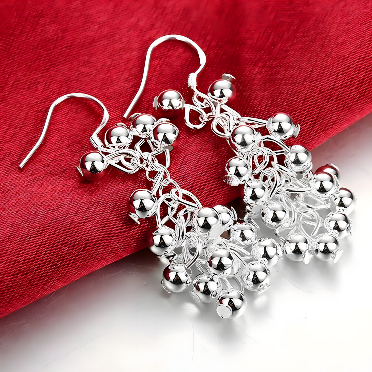 925 Silver-Plated Cluster Bead Drop Earrings for Women – Silver-Tone Copper 1194