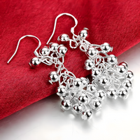 925 Silver-Plated Cluster Bead Drop Earrings for Women – Silver-Tone Copper 1194