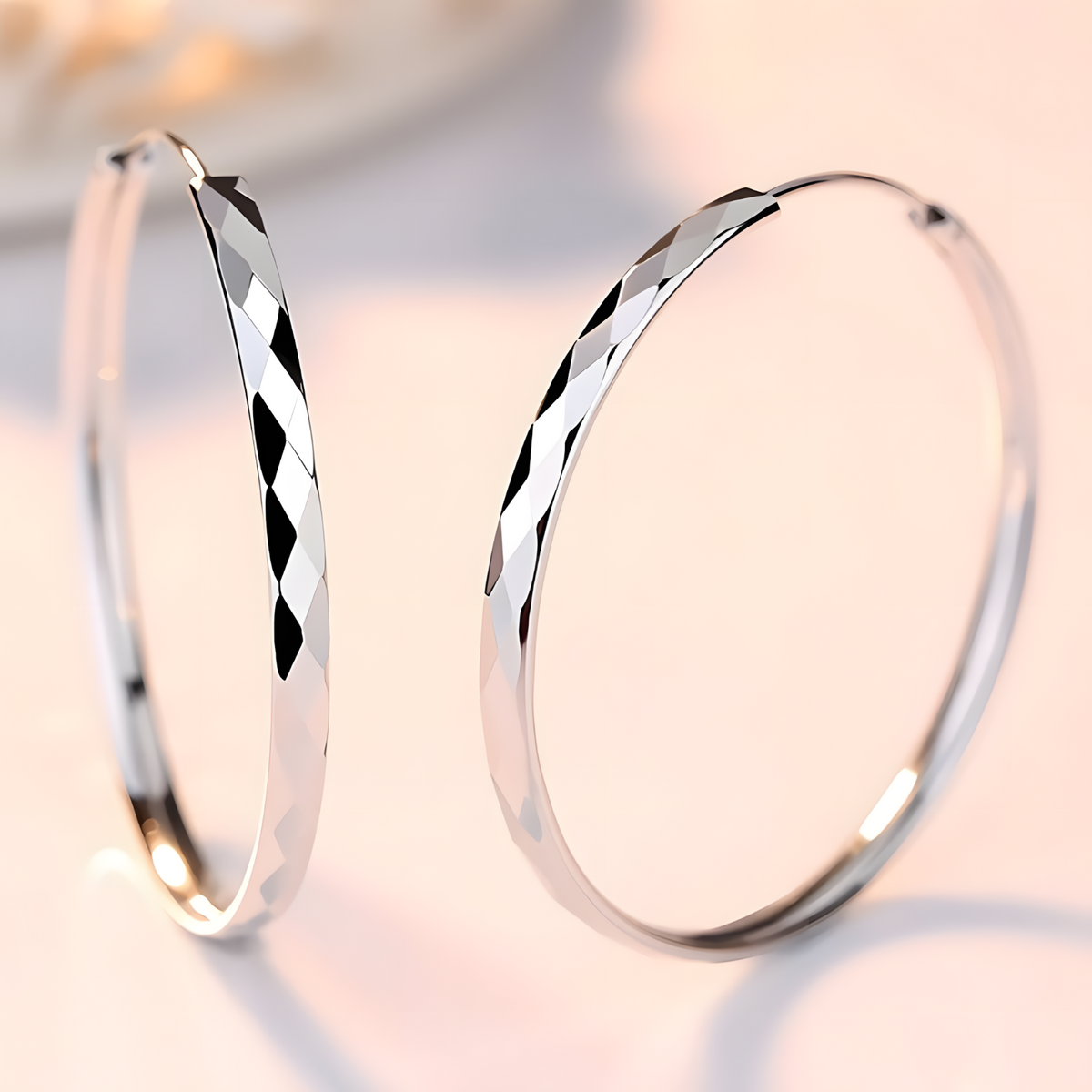 Diamond-Cut Hoop Earrings for Women – Copper Alloy with 925 Silver Plating 868