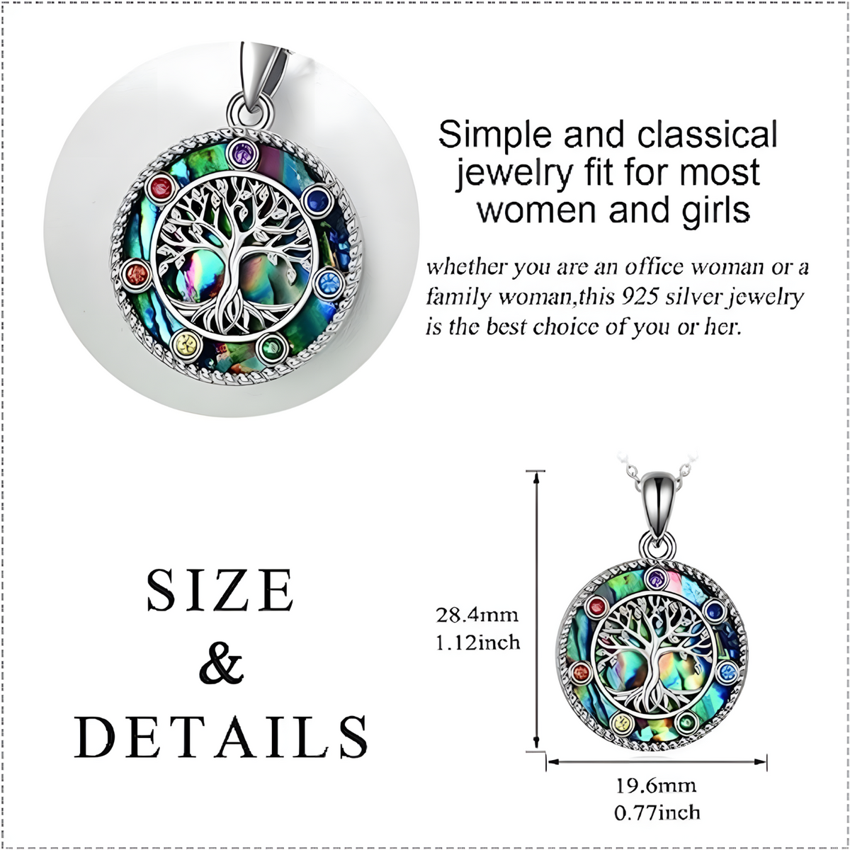 Exquisite Tree of Life Abalone Shel Necklace Sterling Silver Colorful Inlay B75